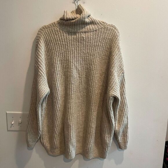 Old Navy Women Beige Sweater 2X Tunic Knit Turtleneck Classic Neutral Thick - Picture 7 of 11